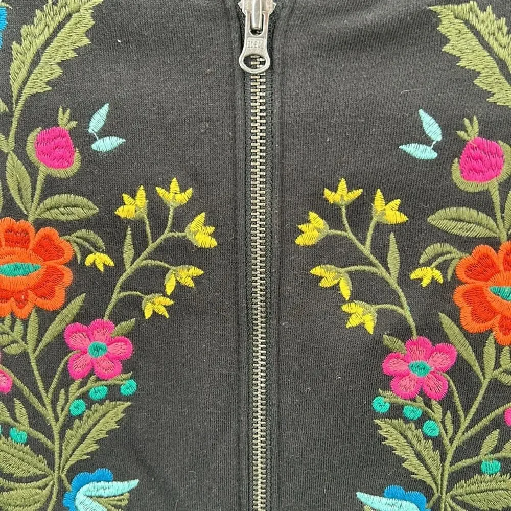 Old Navy Girl's Black Full Zip Sweatshirt Floral Embroidery size 14